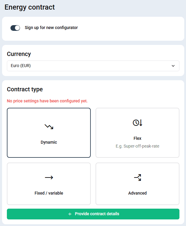 Översikt över energinställningar med flex valt