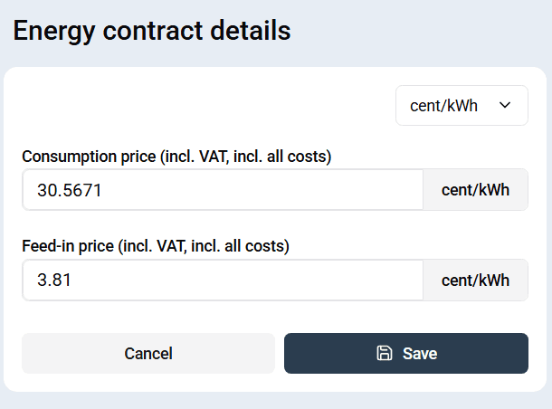 Example fixed/variable energy contract configuration