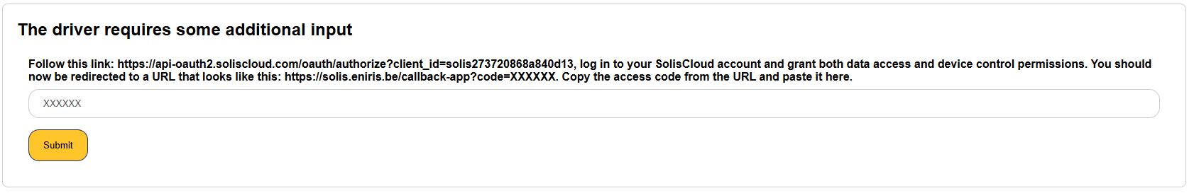 Adding a Solis inverter via API